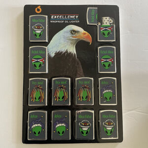 Unused Vintage 12pc Windproof Lighter Display ~ Aliens